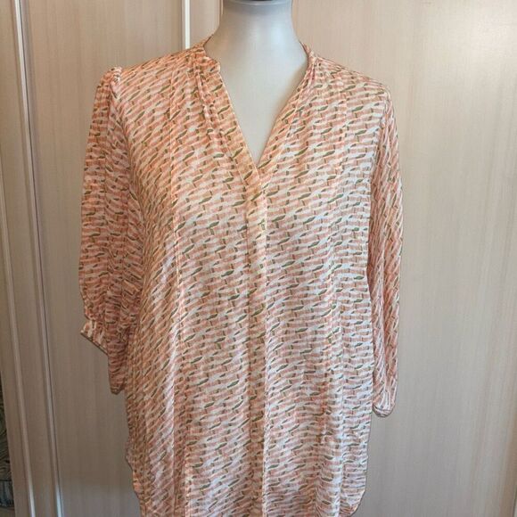 Maeve Anthropolgie Lena yarn dyed orange tunic top shirt XS button front - Picture 4 of 14